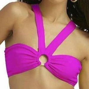 Womens Bralette Halter Top Nicki Minaj Pink Large O-Ring Stretch Knit Crop Top